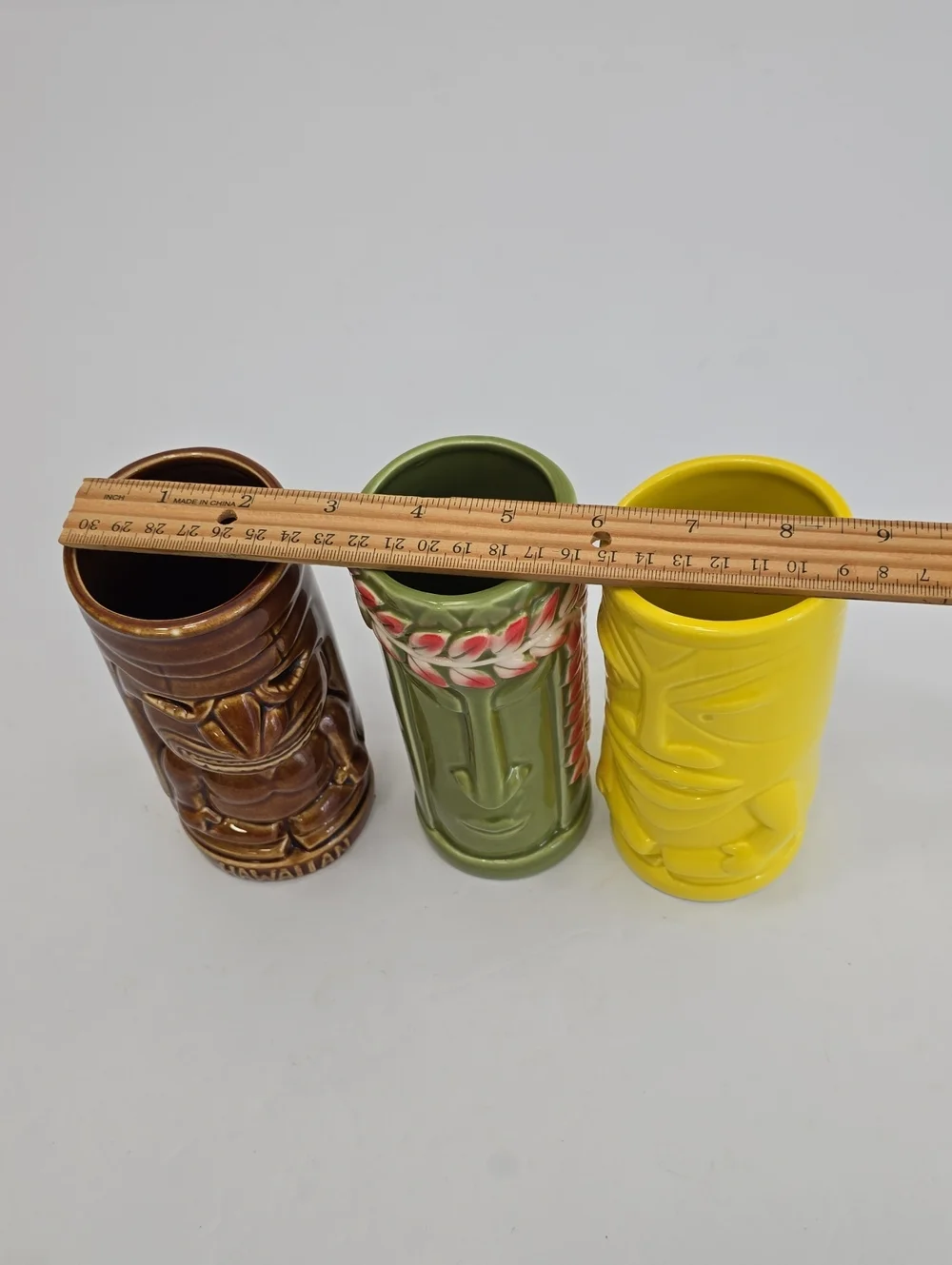Tiki Novelty Set Of 3 Tiki Porcelain Cups Polynesian Hawaiian Luau